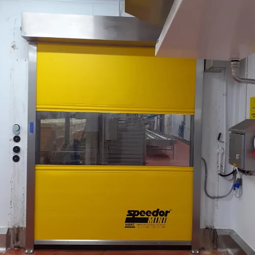 High speed doors with stainless steel components