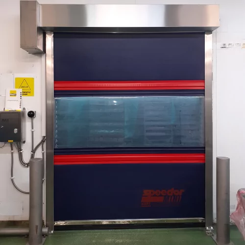 High speed doors with stainless steel components