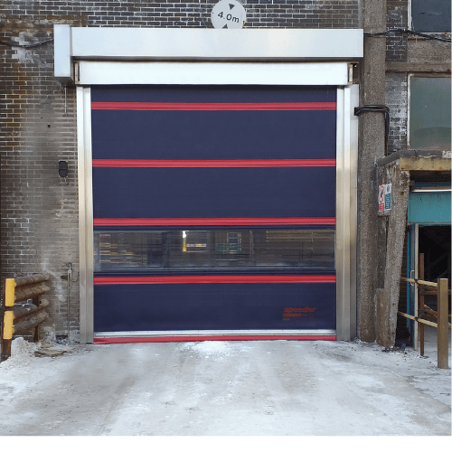 High speed doors with stainless steel components