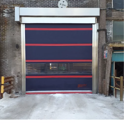 High speed doors with stainless steel components